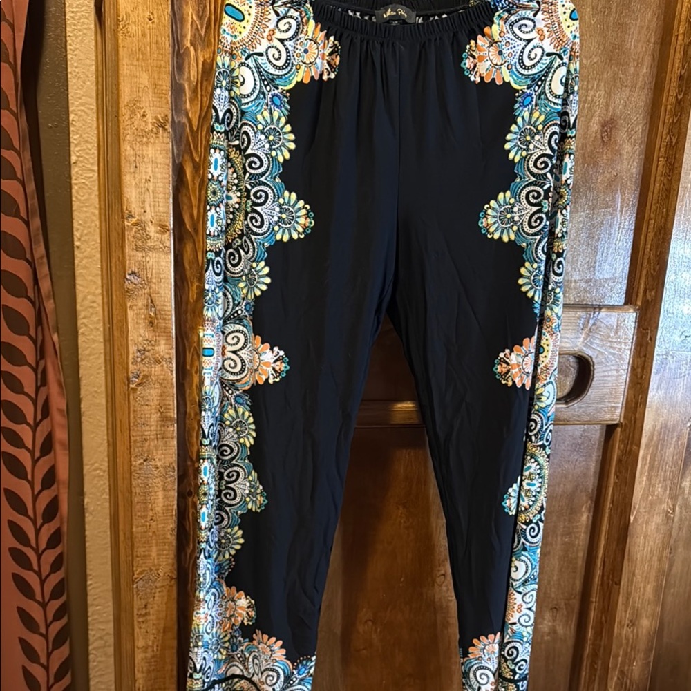Melissa Paige Black Joggers with Elegant Floral Accents